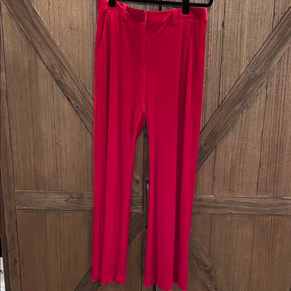 Alex Marie Velvet Bold Red Wide Leg Pants